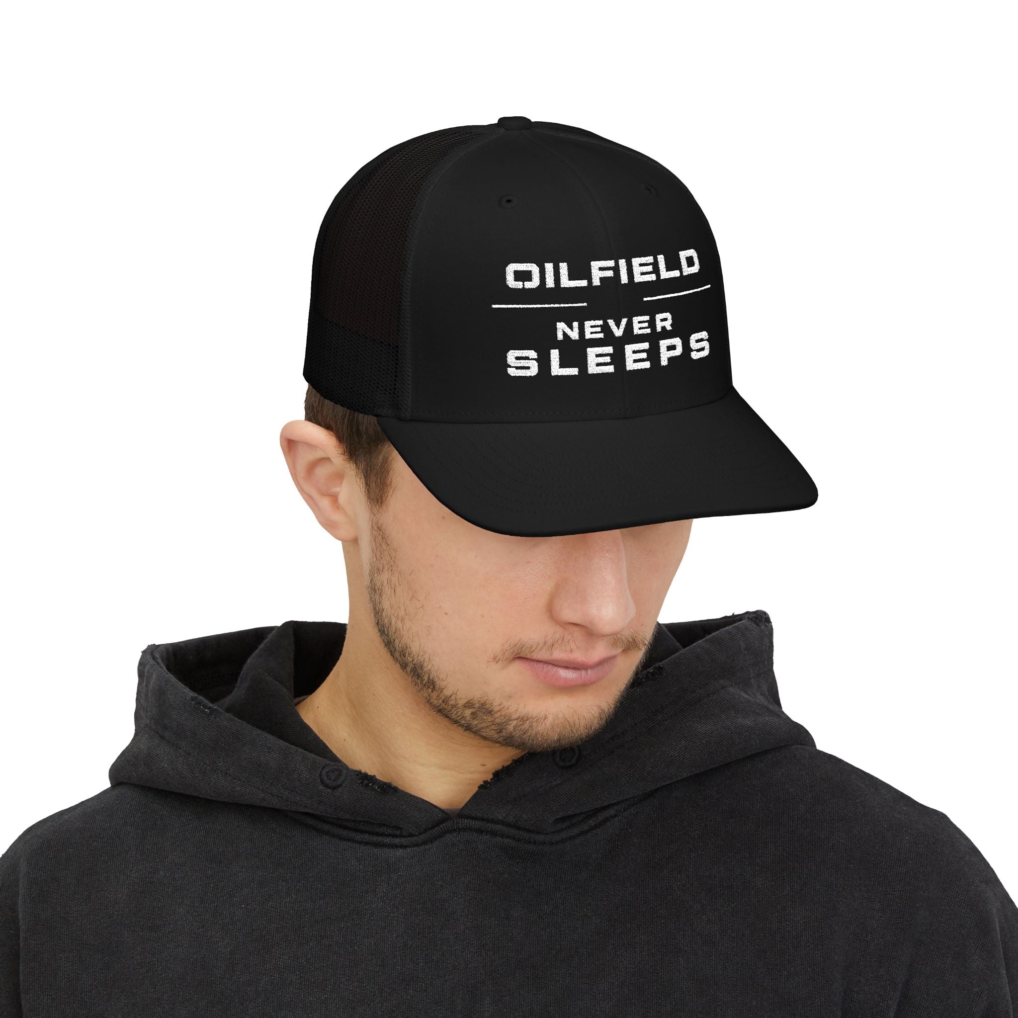 OILNIX Oilfield Never Sleeps Snapback Trucker Hat