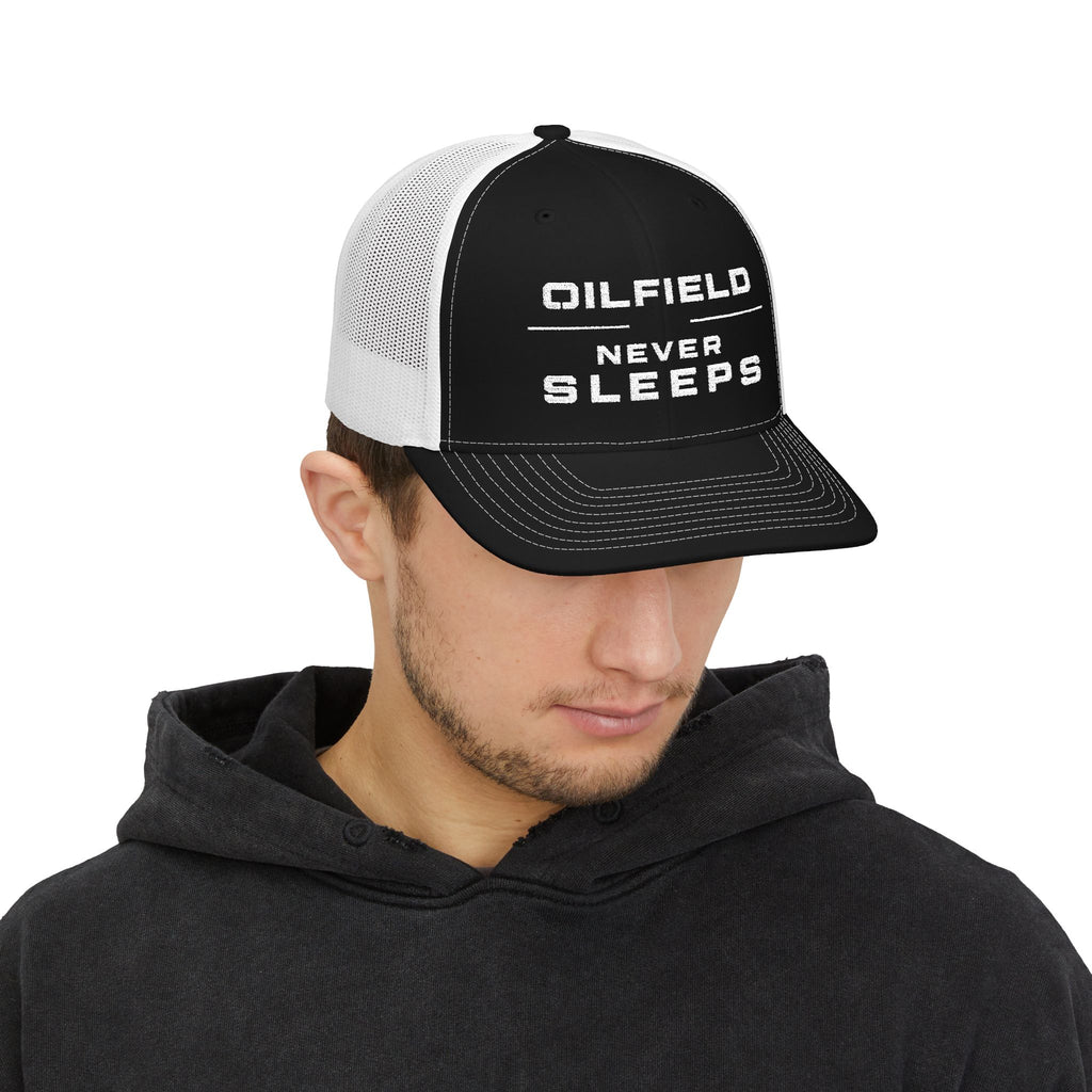 OILNIX Oilfield Never Sleeps Snapback Trucker Hat